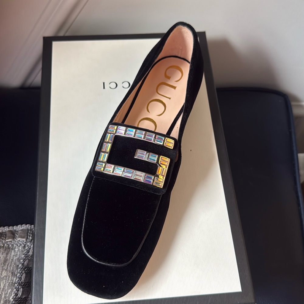 - Gucci Softy Velvet Crystal G Loafer Mocassin 39 Black